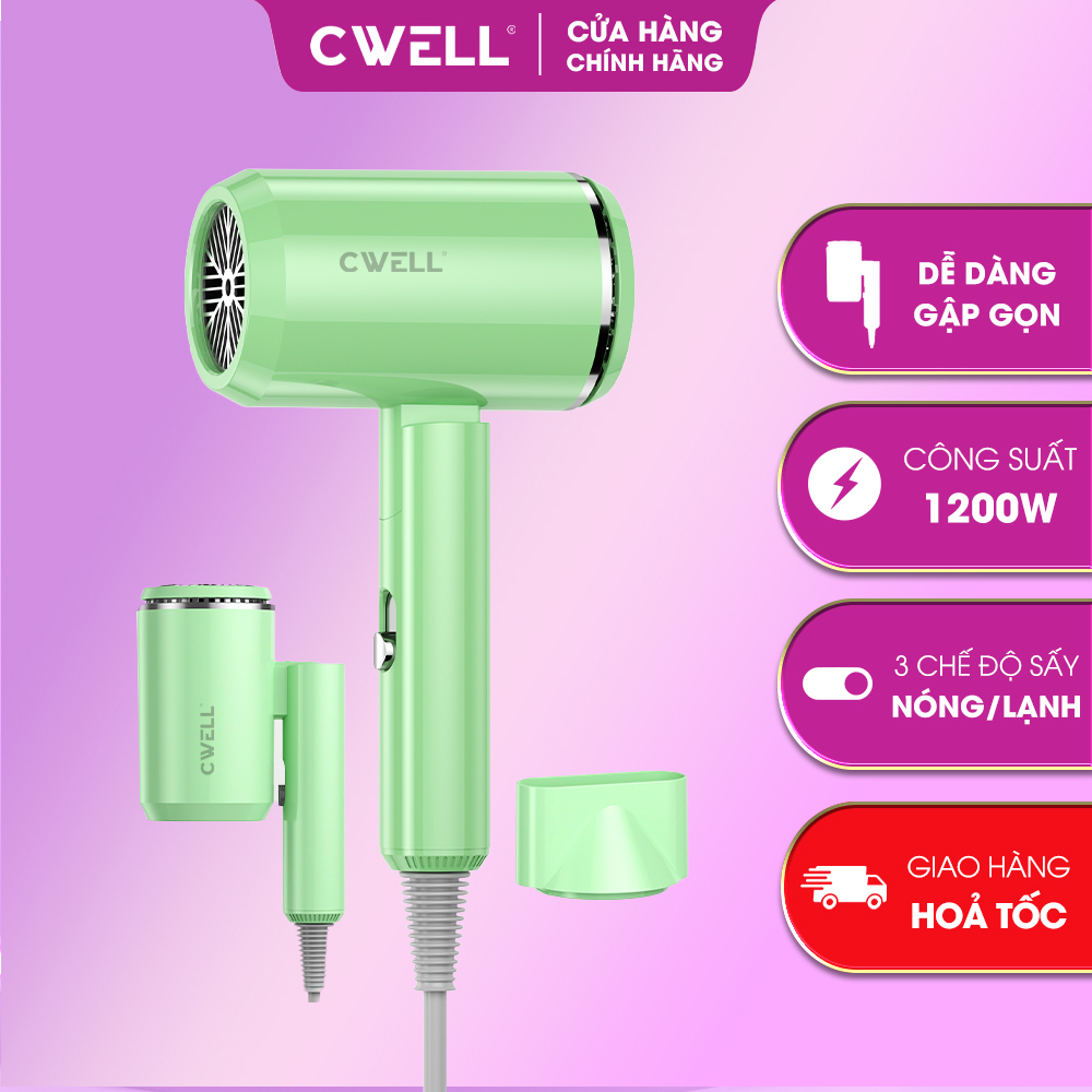 Máy sấy tóc mini gập gọn CWell C05HD, máy sấy tóc công suất lớn 1800W, kiểu dáng mới