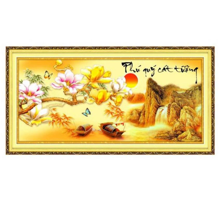 Tranh Đính Đá PHÚ QUÝ CÁT TƯỜNG . Kích Thước: 1m x 50cm