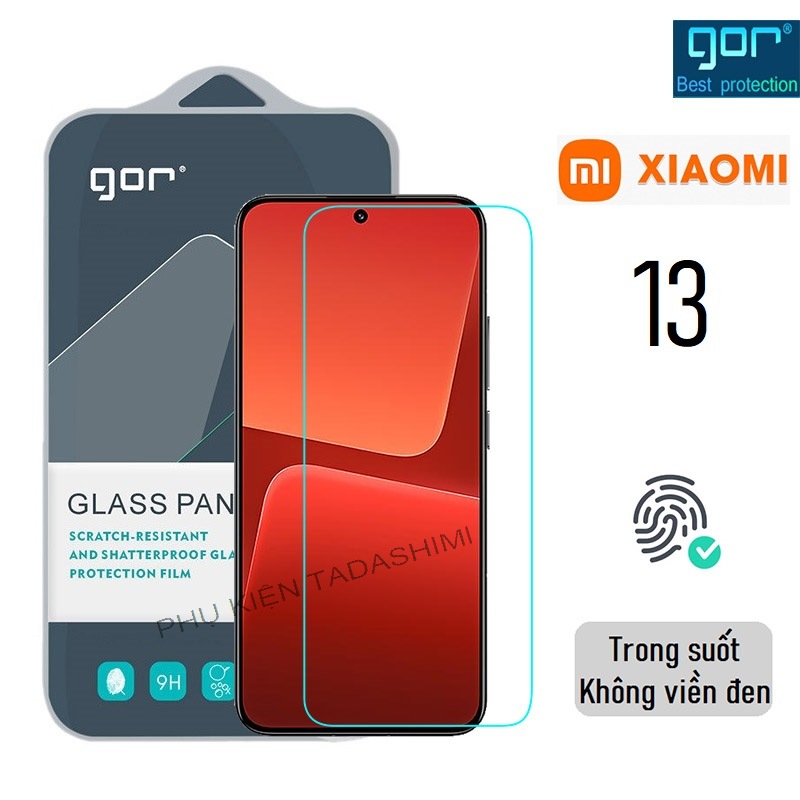 Kính Cường Lực Gor cho Xiaomi 13 Trong Suốt Không Viền Đen, 9H Vát 2.5D ( Hộp 2 miếng) Hãng Gor FULLBOX - Hàng nhập khẩu