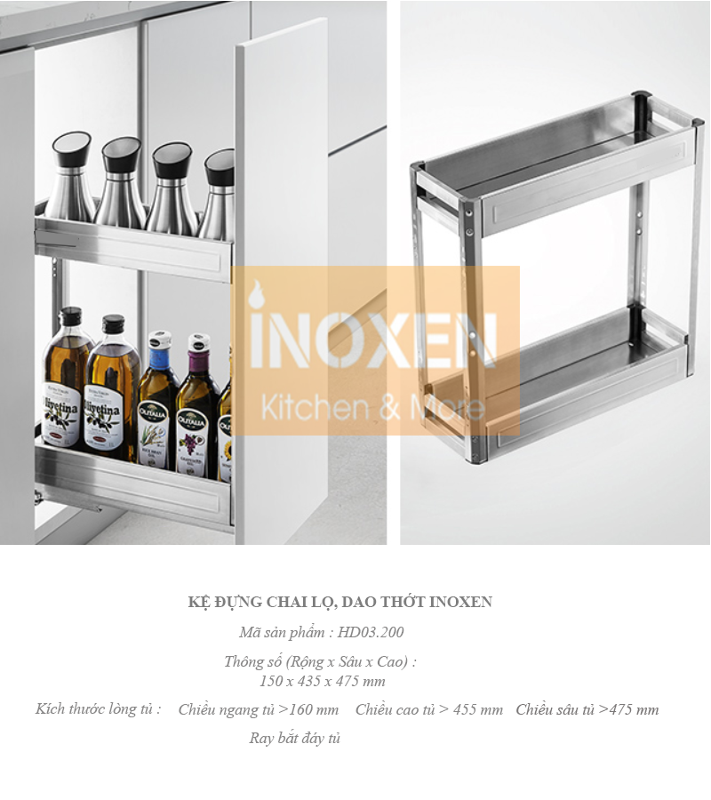 Kệ giá để chai lọ dao thớt inox hộp BH30/35/40 INOXEN