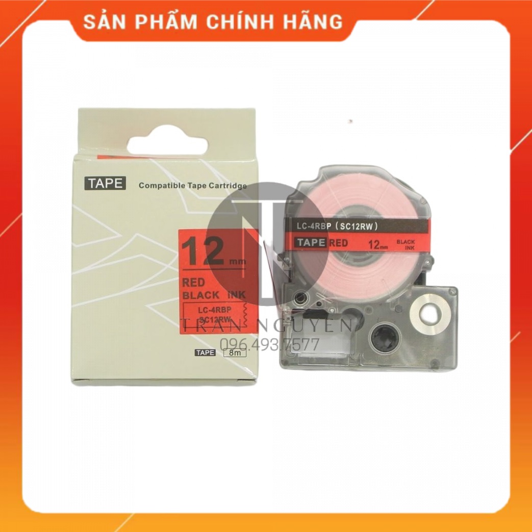 Nhãn in Tepra SC12RW - Chữ đen nền đỏ 12mm x 8m - Hàng nhập khẩu