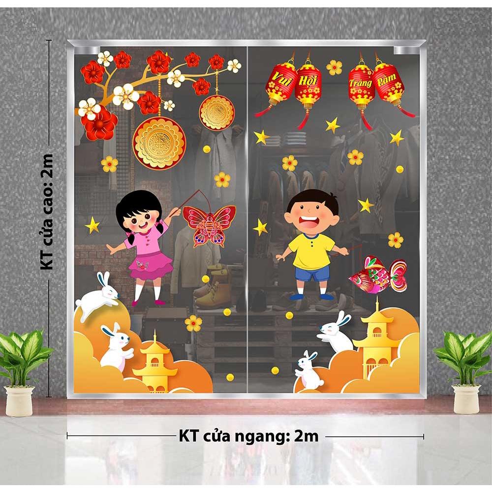 DECAL TRANG TRÍ TẾT TRUNG THU 2021 BÉ XÁCH LỒNG ĐÈN ĐÓN TRĂNG