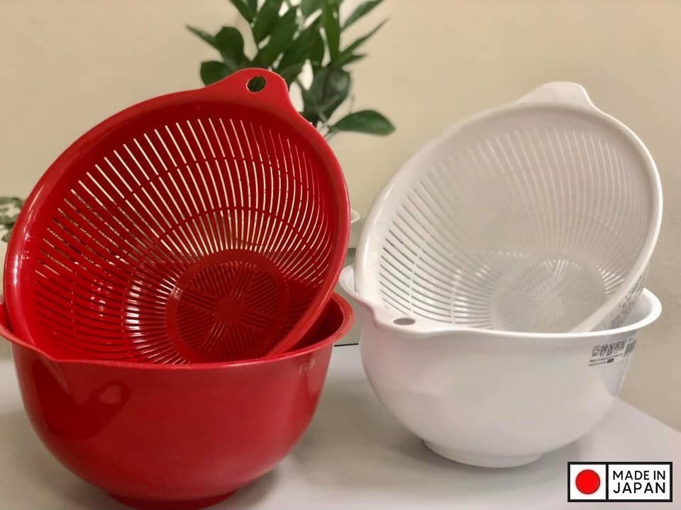 Rổ rửa rau dáng cao có tay cầm hai bên màu trắng Nội địa Nhật Bản