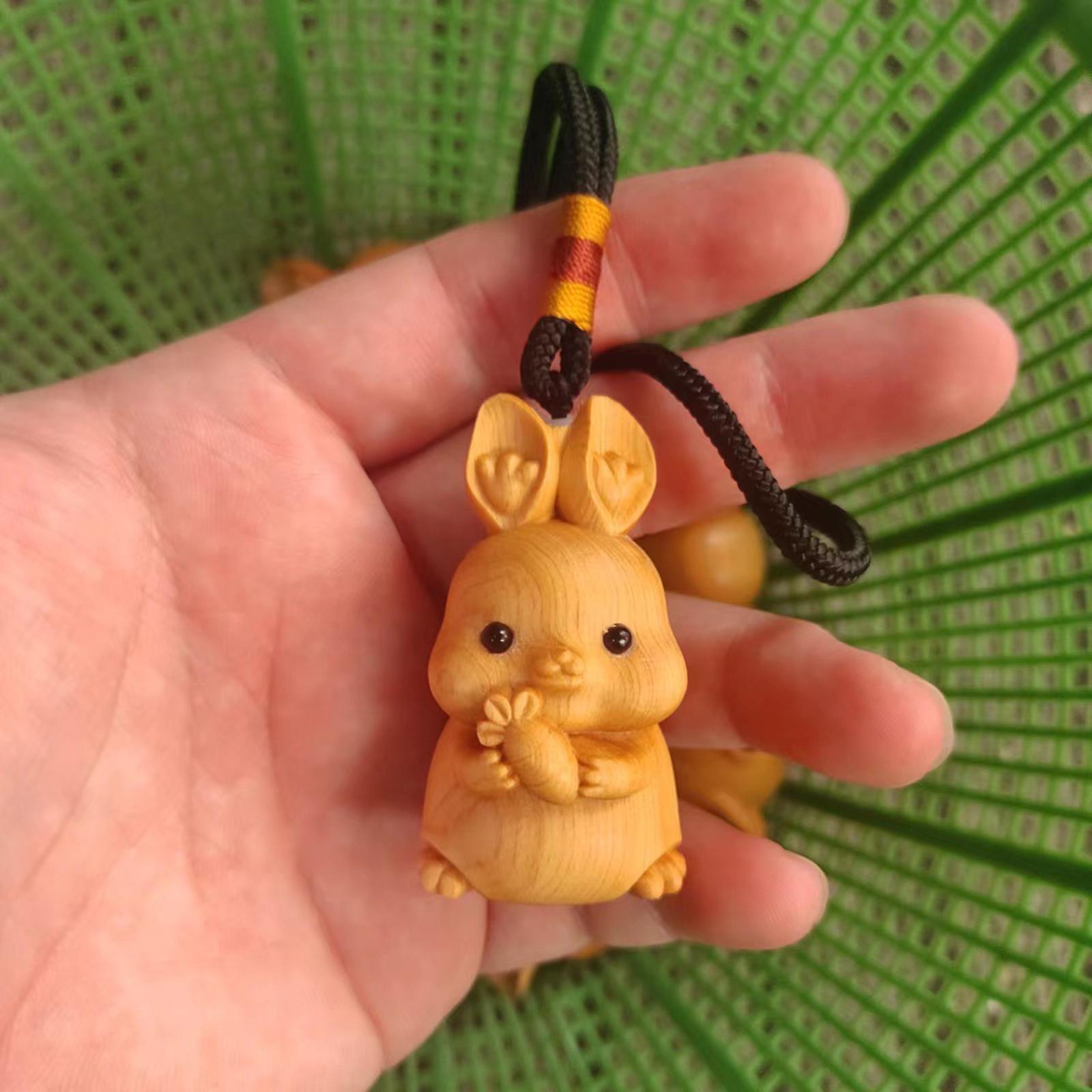 Wood Carving Rabbit Statue Crafts DIY Collectibles Desktop Ornament Miniature Figurine Sculpture for Bookshelf Desktop Living Room