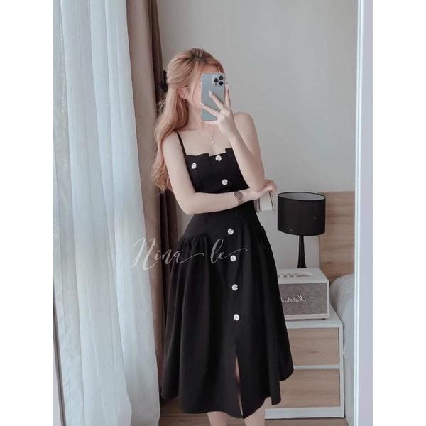 Đầm xoè 2 dây cài nút thật xinh lung linh