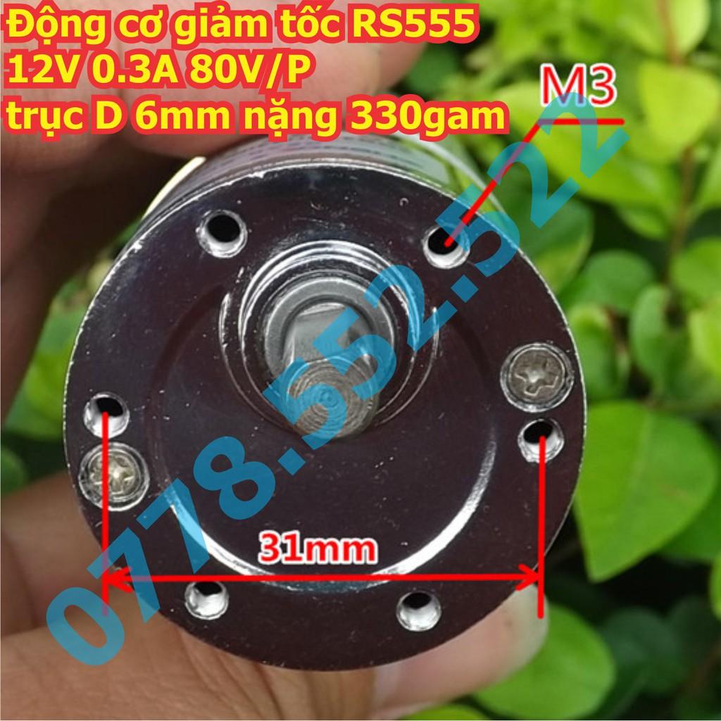 Động cơ giảm tốc RS555, kiểu thẳng 12V 0.3A 80V/P trục D 6mm 330gam kde5915