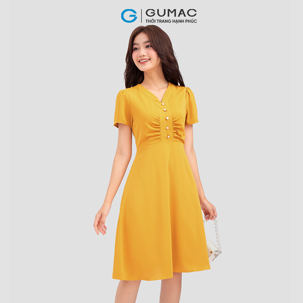 Đầm A nẹp nhún DC12076 thời trang GUMAC