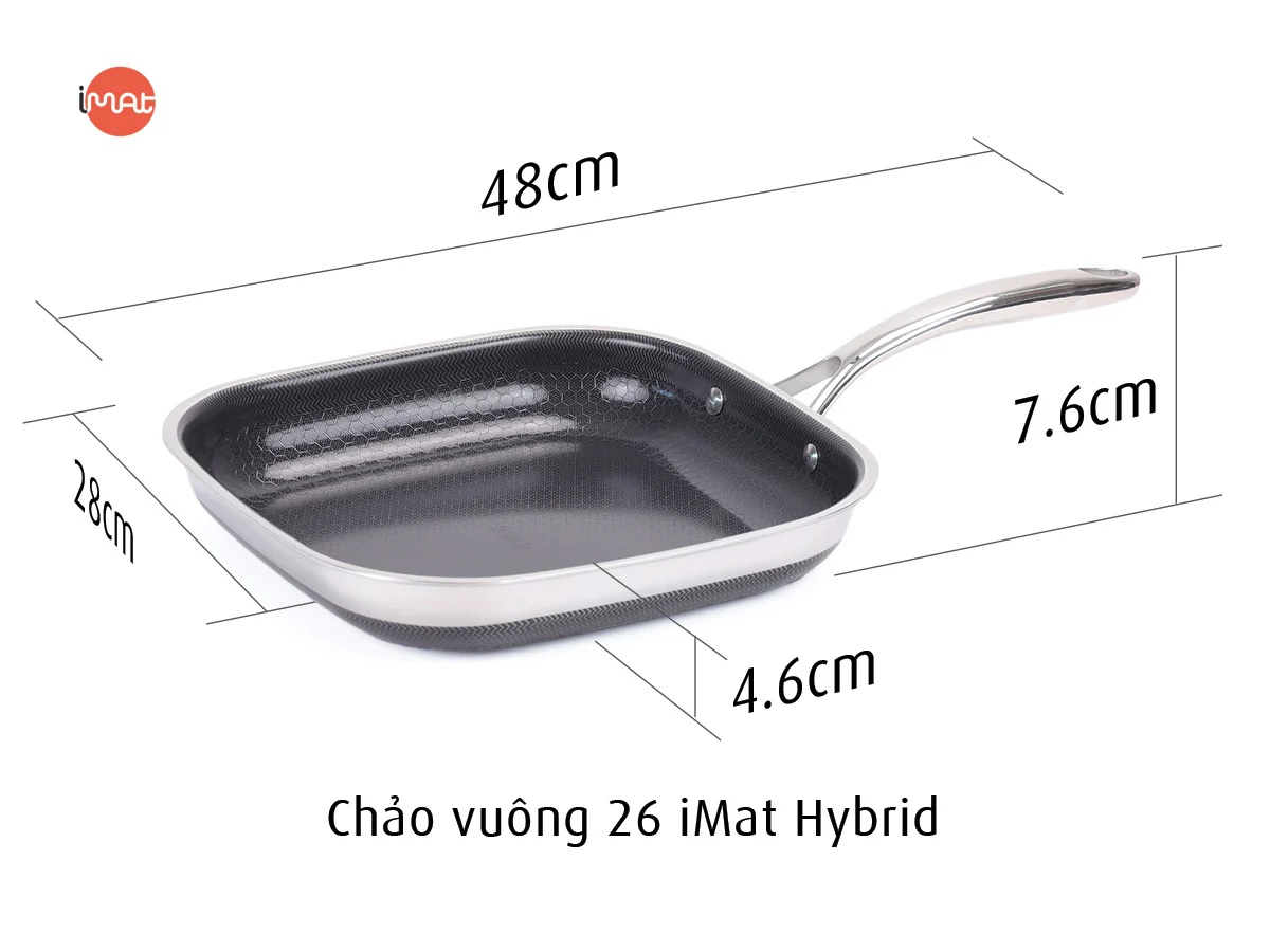 [Hàng chính hãng-iMat hybrid] Chảo vuông đa năng 26cm hai tay cầm iMat Hybrid chống dính Ceramic đen