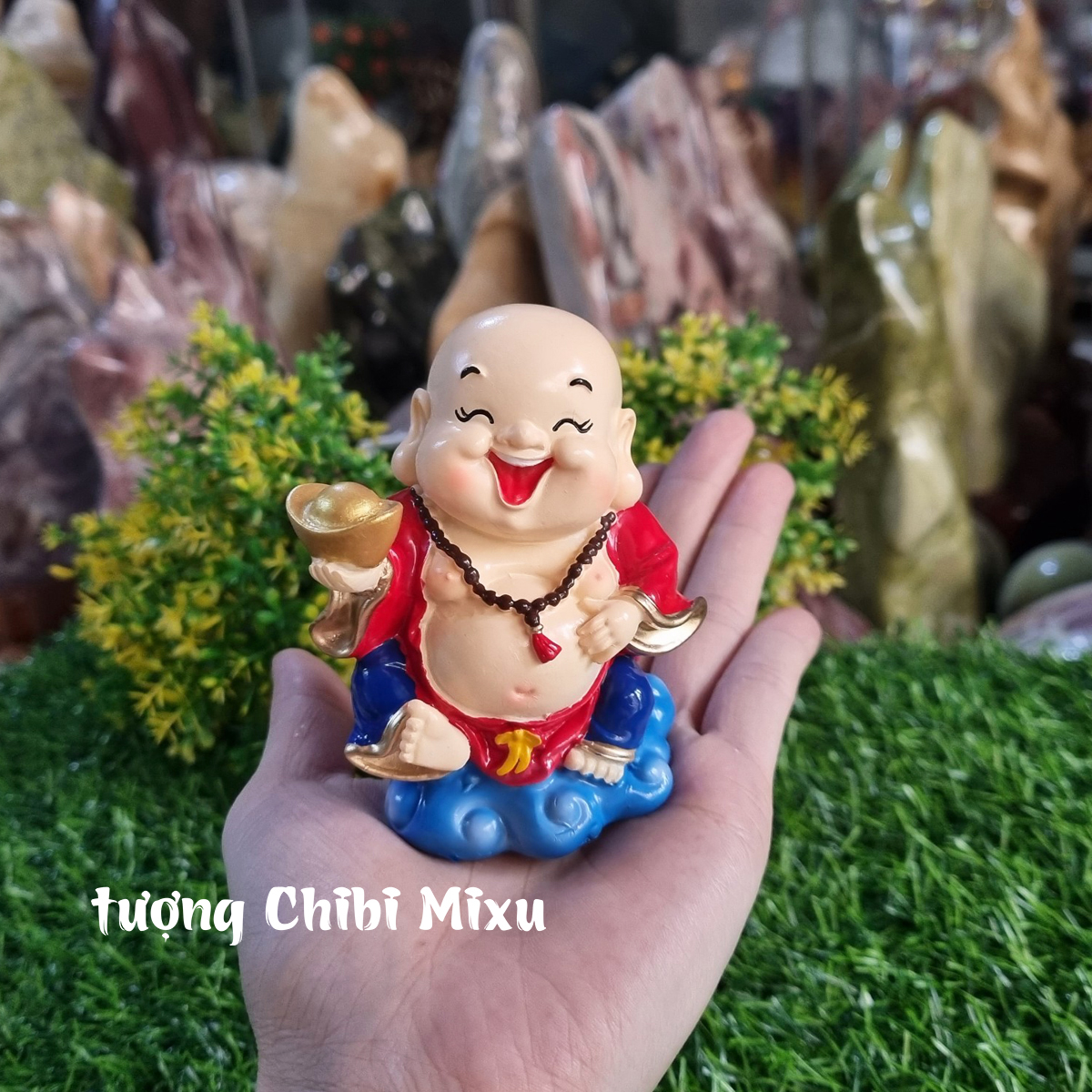 01 tượng Di Lặc 9cm cầm thỏi vàng may mắn