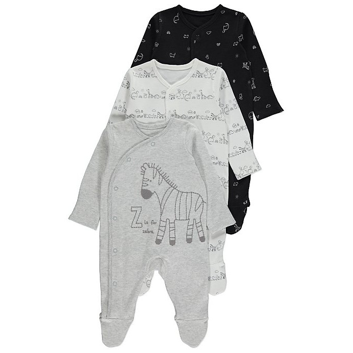 Set 3 Sleepsuits liền tất họa tiết Ngựa vằn 2 size cho bé