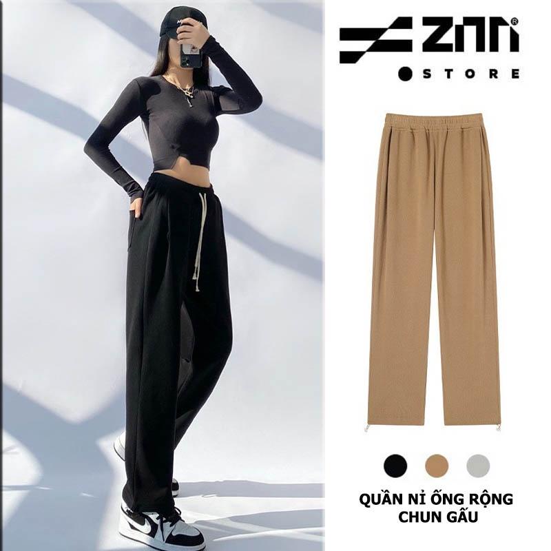 Quần ống rộng Zinti chất liệu nỉ, quần thể thao bo gấu màu xám QD39