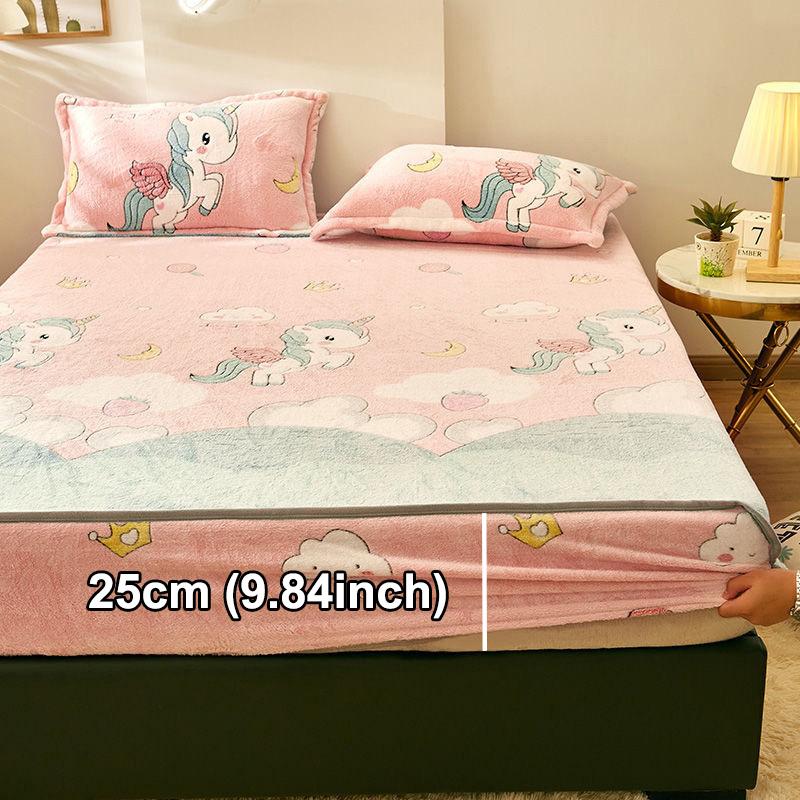 JUSTCHIC 1 Cái Bông Tuyết Nhung Hoạt Hình Giường Mùa Đông Làm Dày Ấm Người Lớn Trẻ Em Chăn Ga Gối Trang Bị Tấm Bọc Nệm Queen Size