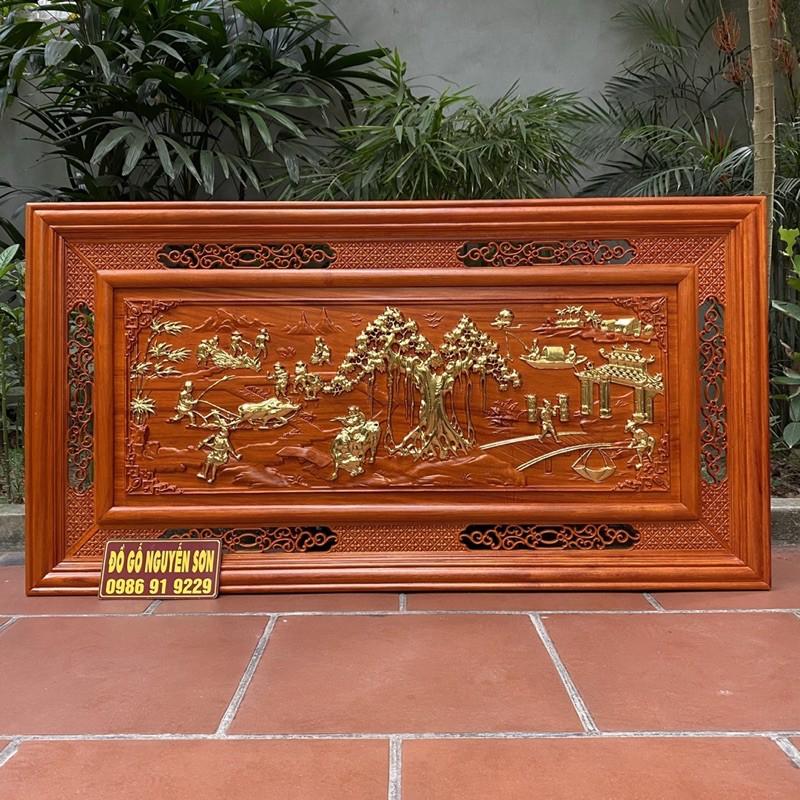 Tranh gỗ đồng quê gỗ hương dát vàng 24k Đài Loan bền đẹp