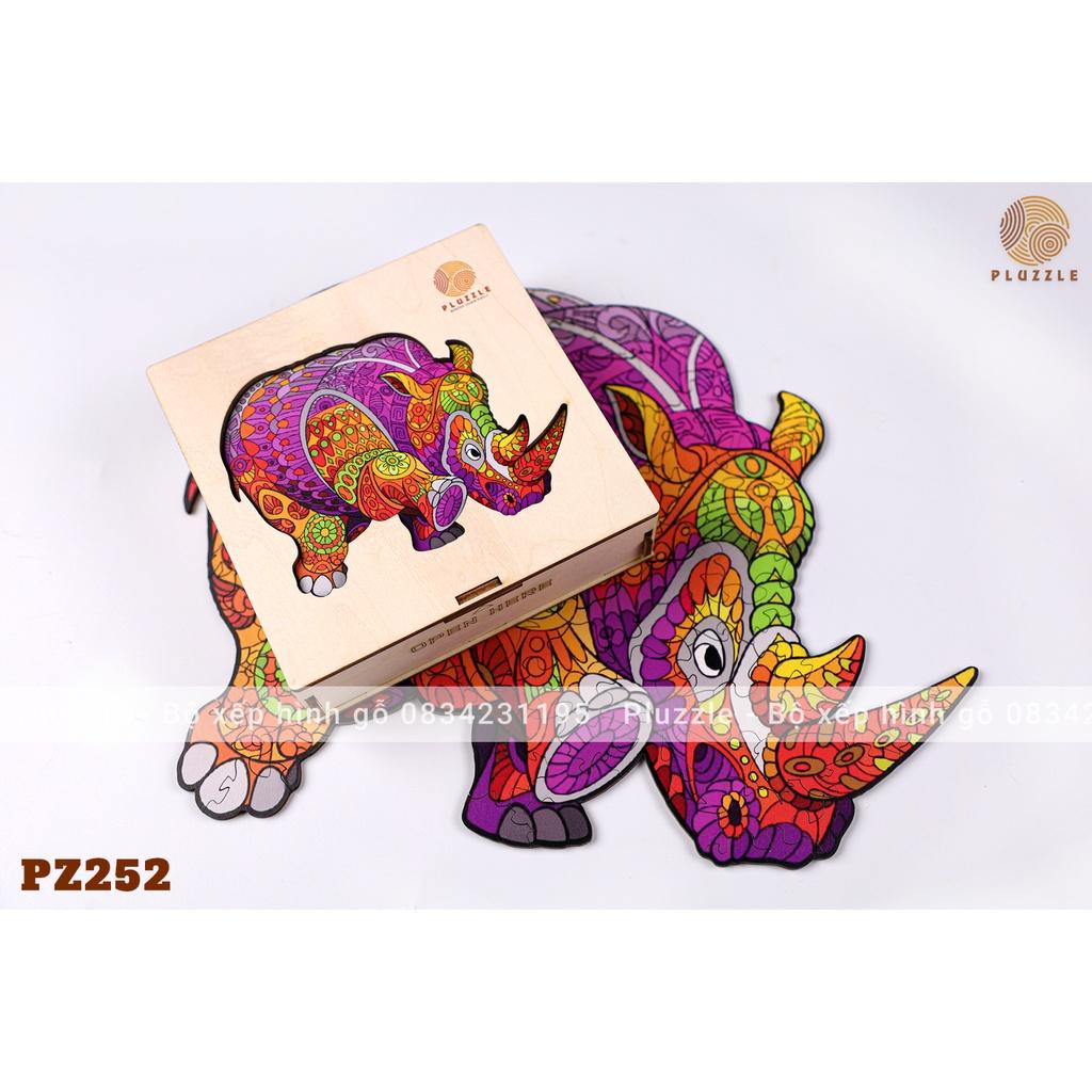 PLUZZLE Bộ xếp hình gỗ thông minh puzzle đồ chơi ghép hình - Tê giác - PZ252