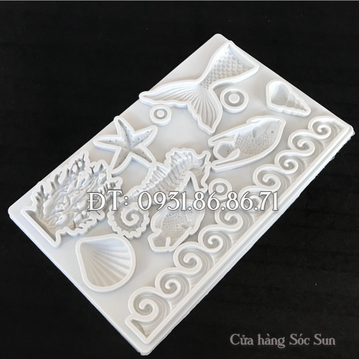 Khuôn silicon sao biển, sò, ốc, cá, san hô, cá ngựa - Mã số 1591