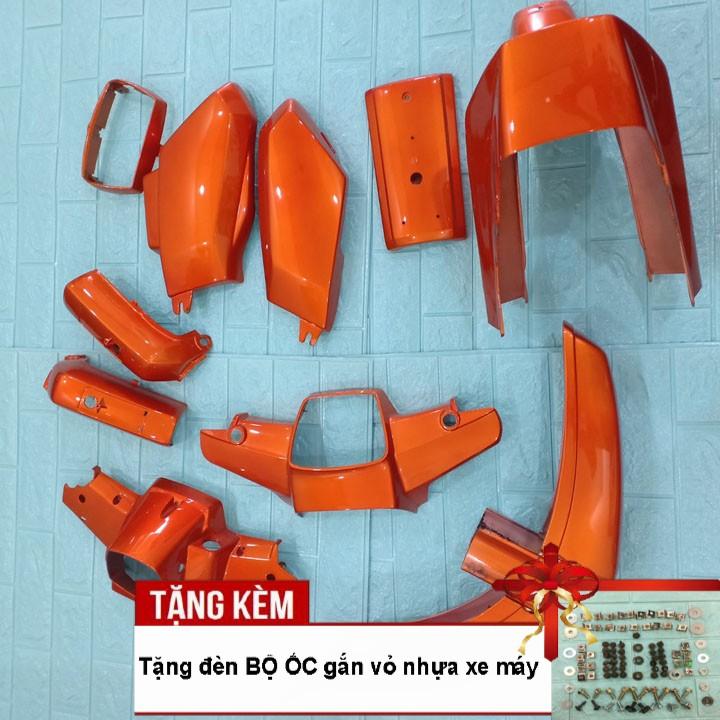 Dàn áo xe Honda-Dream II nhựa ABS nguyên sinh cao cấp màu Cam, tặng kèm bộ tem và bộ ốc theo xe