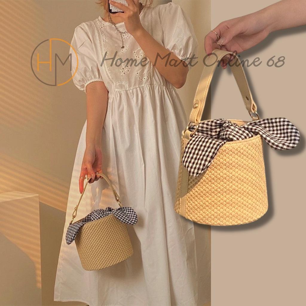 Túi cói giỏ bucket đi biển thời trang thanh lịch