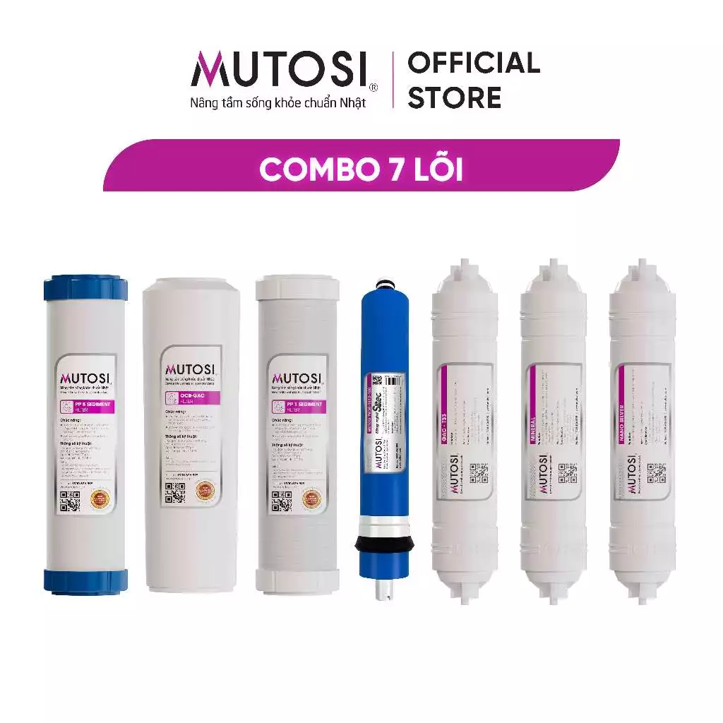 Combo 7 lõi lọc nước - Hàng chính hãng Mutosi (hệ lõi thô thường)