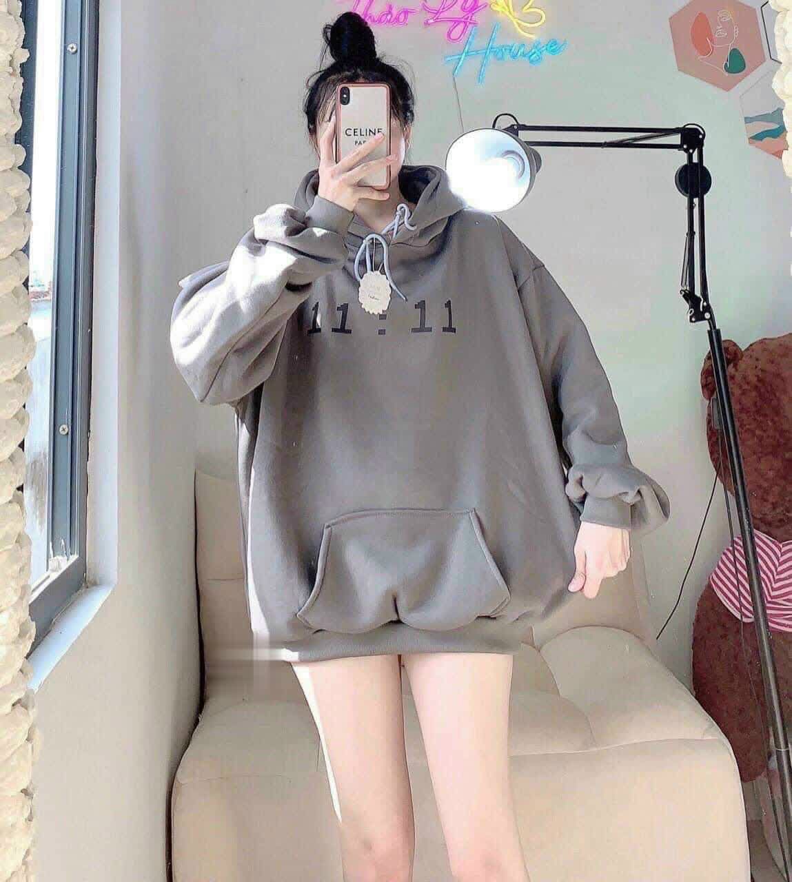 Áo Hoodie Tay Phồng Thụng Hàn Quốc 11 Giờ Cặp Nam NữFREESHIP ĐẸP-Khoác Nỉ Có Nón Mũ 2 Lớp Unisex Thu Đông Chống Nắng