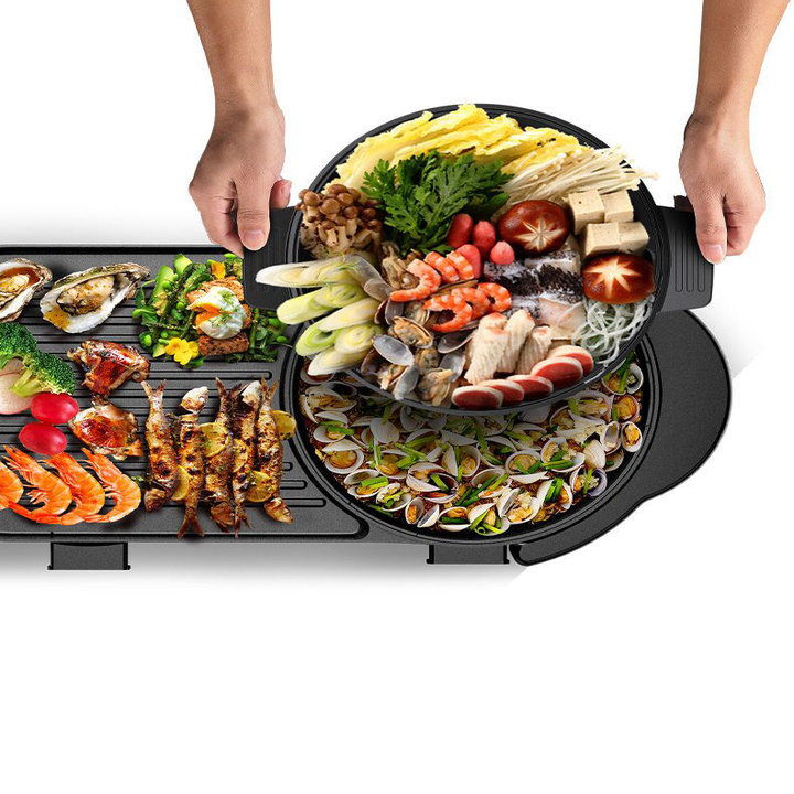 Bếp lẩu nướng đa năng 2 trong 1 chống dính 3 lớp cao cấp EB-8601 Công suất 1100 - 2200W có thể tháo rời