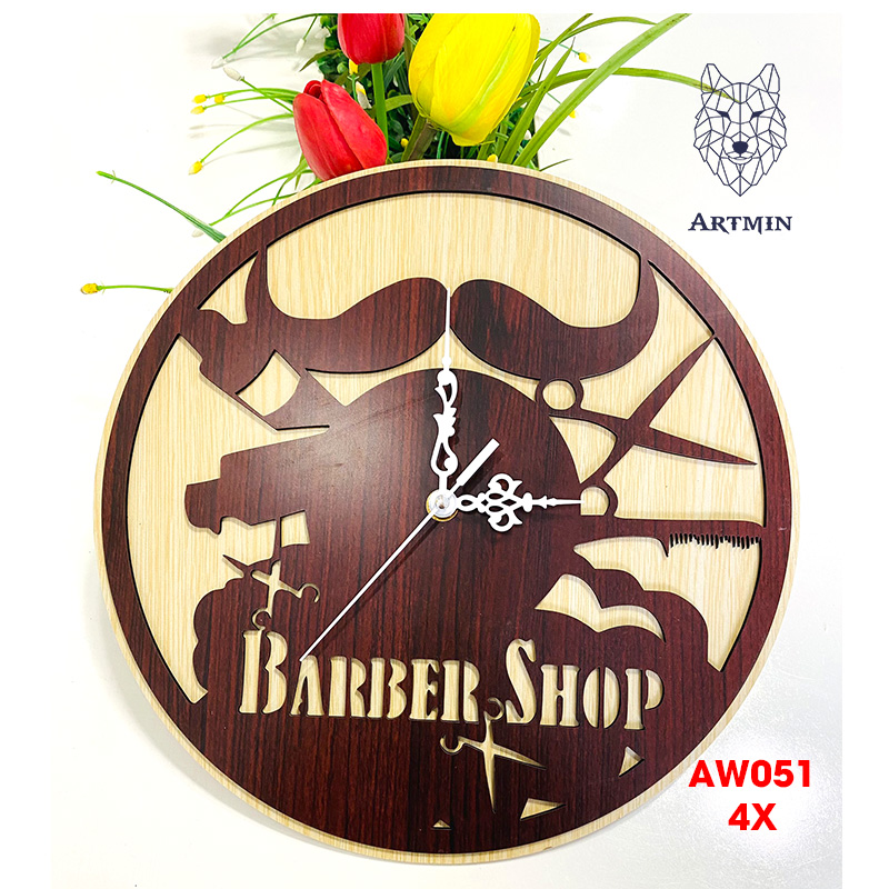 AW051 - Đồng Hồ Decor Barber Shop - Đồng Hồ Gỗ Treo Tường Dành Cho Hair Salon