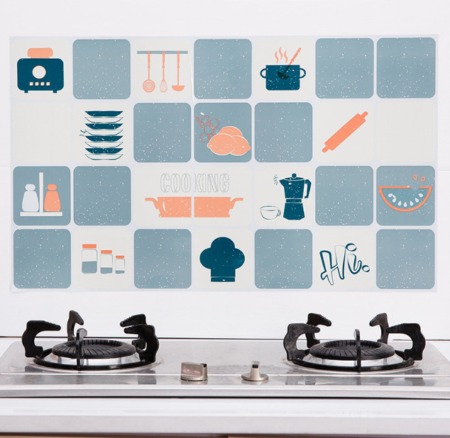 Decal dán bếp tráng nhôm cách nhiệt - Họa tiết gia dụng nhà bếp Xanh nhạt
