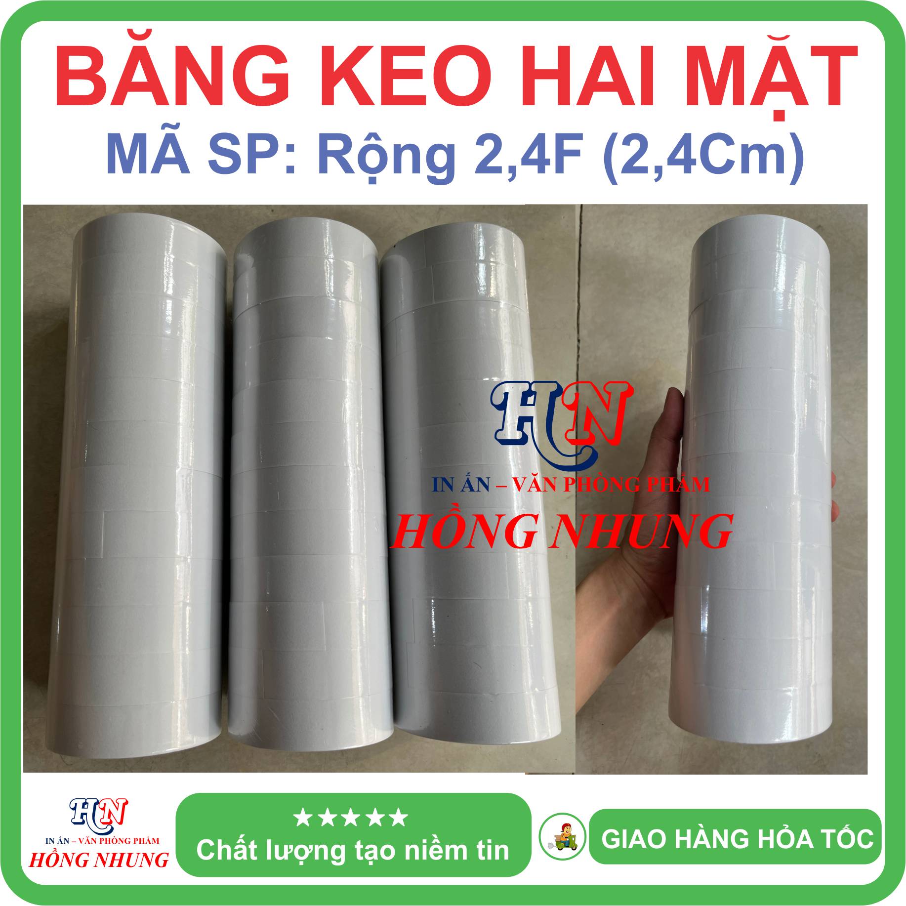 Băng Keo Hai Mặt, Bản Rộng 2,4F . Siêu dính, chịu nhiệt, Băng keo 2 mặt
