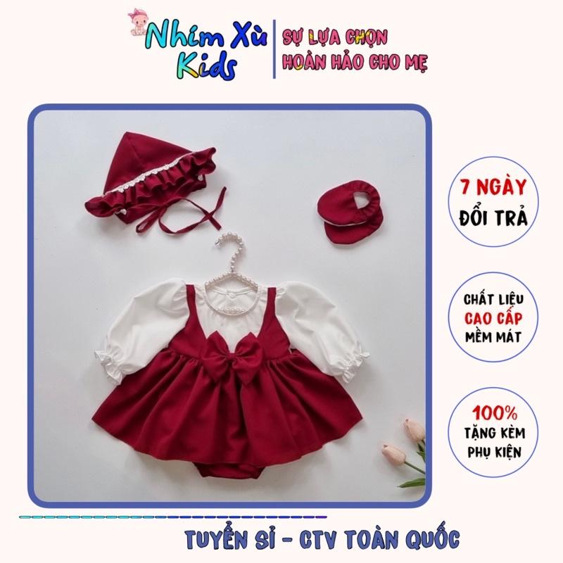 Body Váy Mận Chín Bé Gái 3 Đến 12kg Tặng Kèm Nón Và Giày