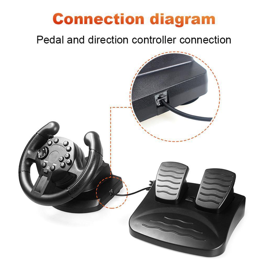 Driving Game Racing Steering Wheel+Brake Pedals USB Vibration for PS3
