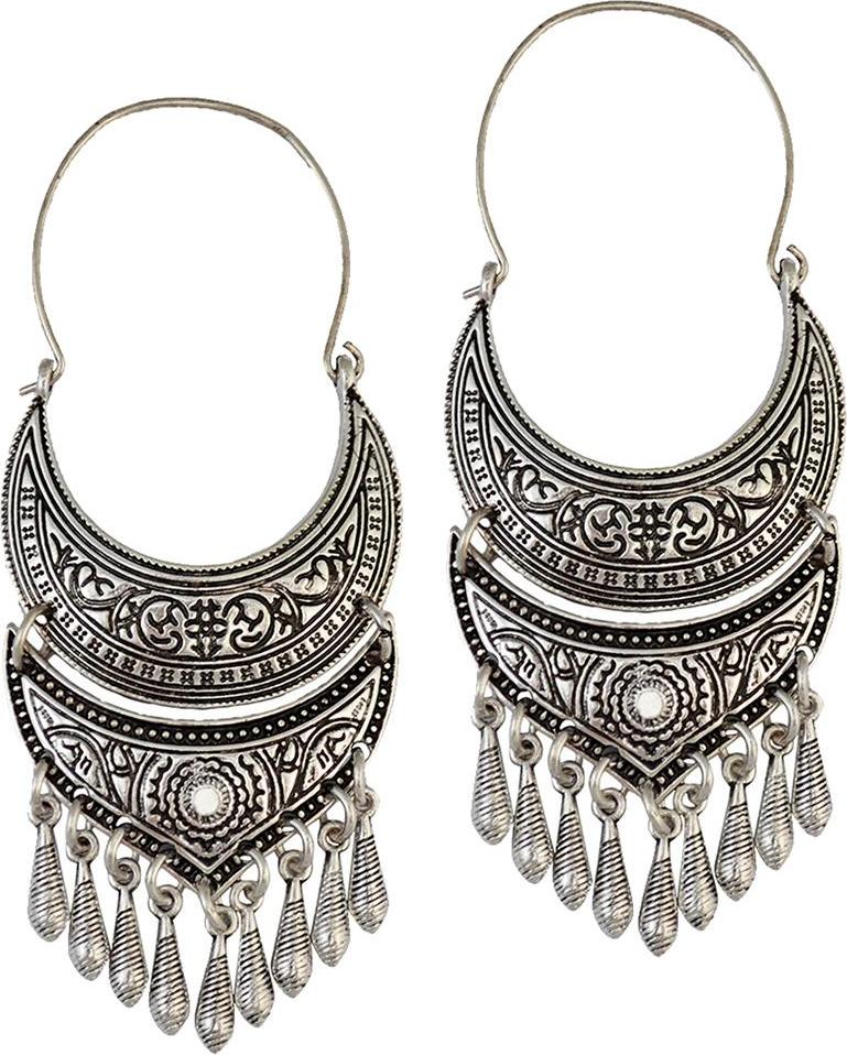 Retro Tibetan Silver/Gold Hoop Earrings Ethnic Tribal Boho Dangle Earrings