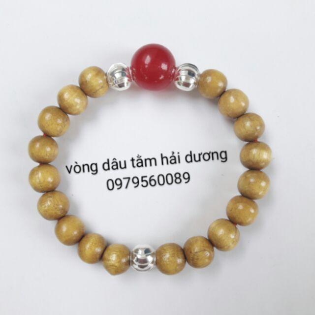 Vòng dâu tằm 3 bi bạc + đá đỏ