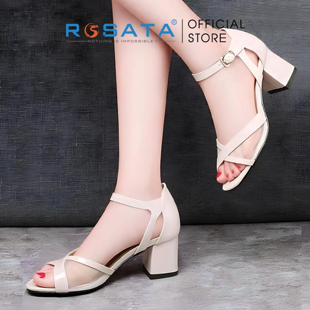 Dép nữ ROSATA RO364 giày xăng đan cao gót 4 phân đi làm thanh lịch quai lưới gót trụ vuông - Đen
