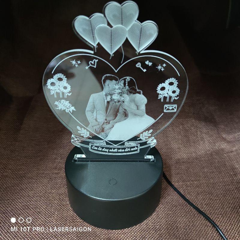 Quà tặng - Đèn ngủ Led 3D khắc hình chân dung - mẫu tim 2