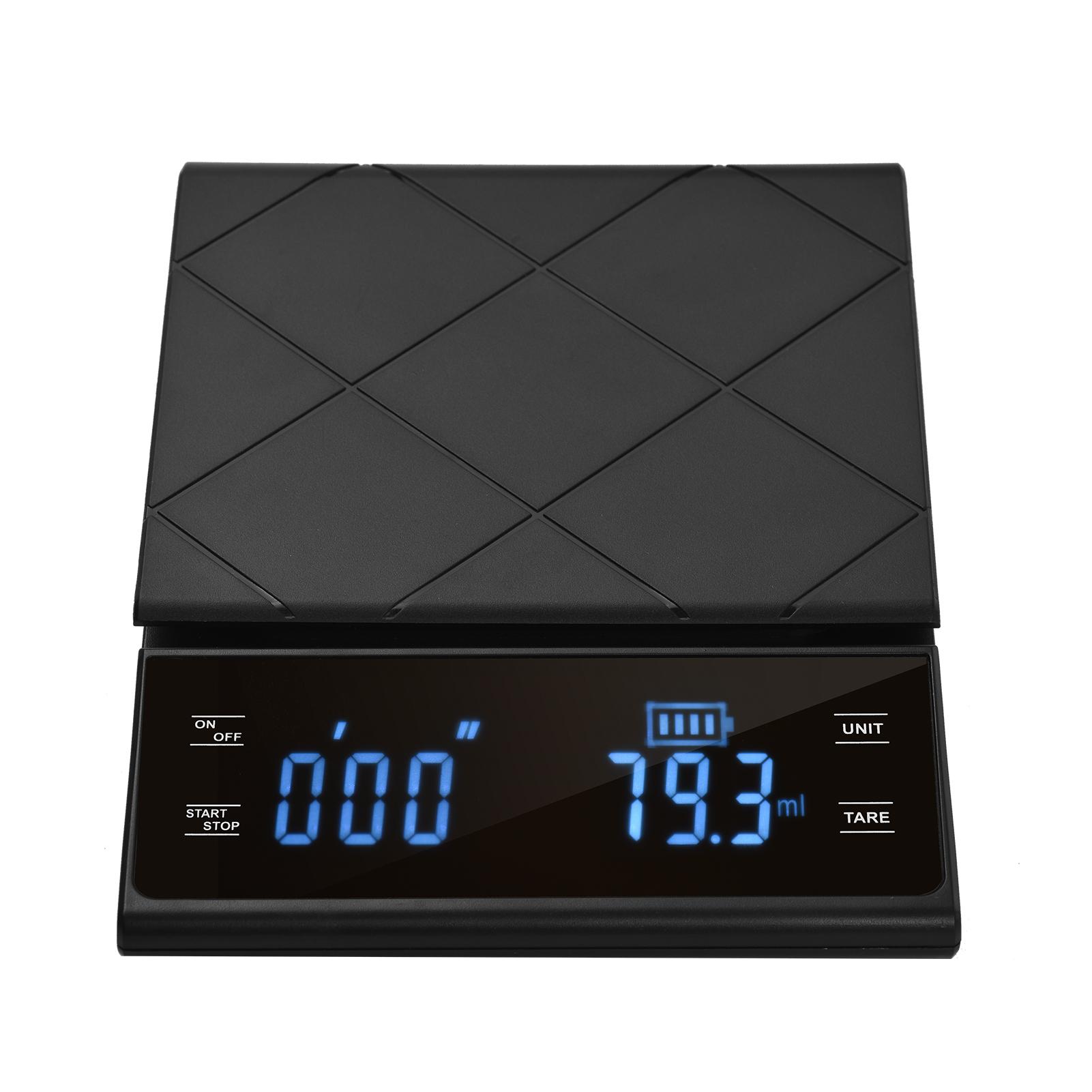 Cân nhà bếp cảm ứng đèn LED kỹ thuật số 3kg/ 0,1g Đếm thời gian chính xác cao Cân pha cà phê Cân thực phẩm điện tử di động có thay đổi đơn vị/bì để nấu nướng