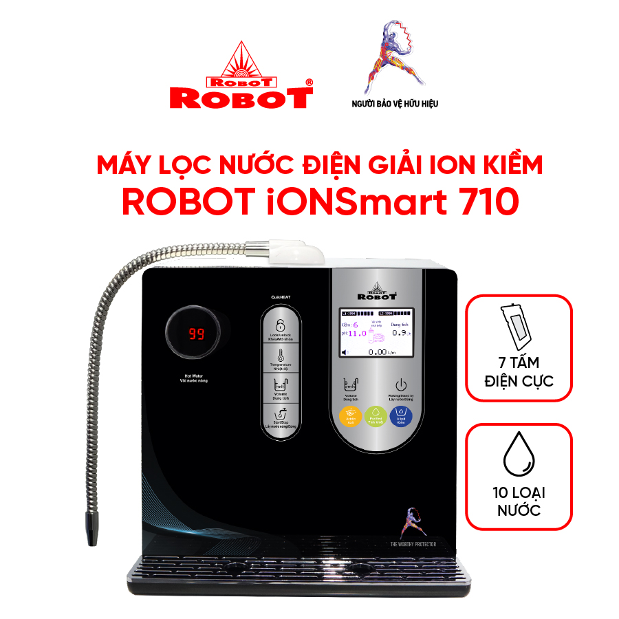 Máy Lọc Nước Điện Giải ROBOT IonSmart 710 Chức Năng Nóng Thông Minh Bộ Điện Phân Có 7 Tấm Điện Cực - Hàng Chính Hãng