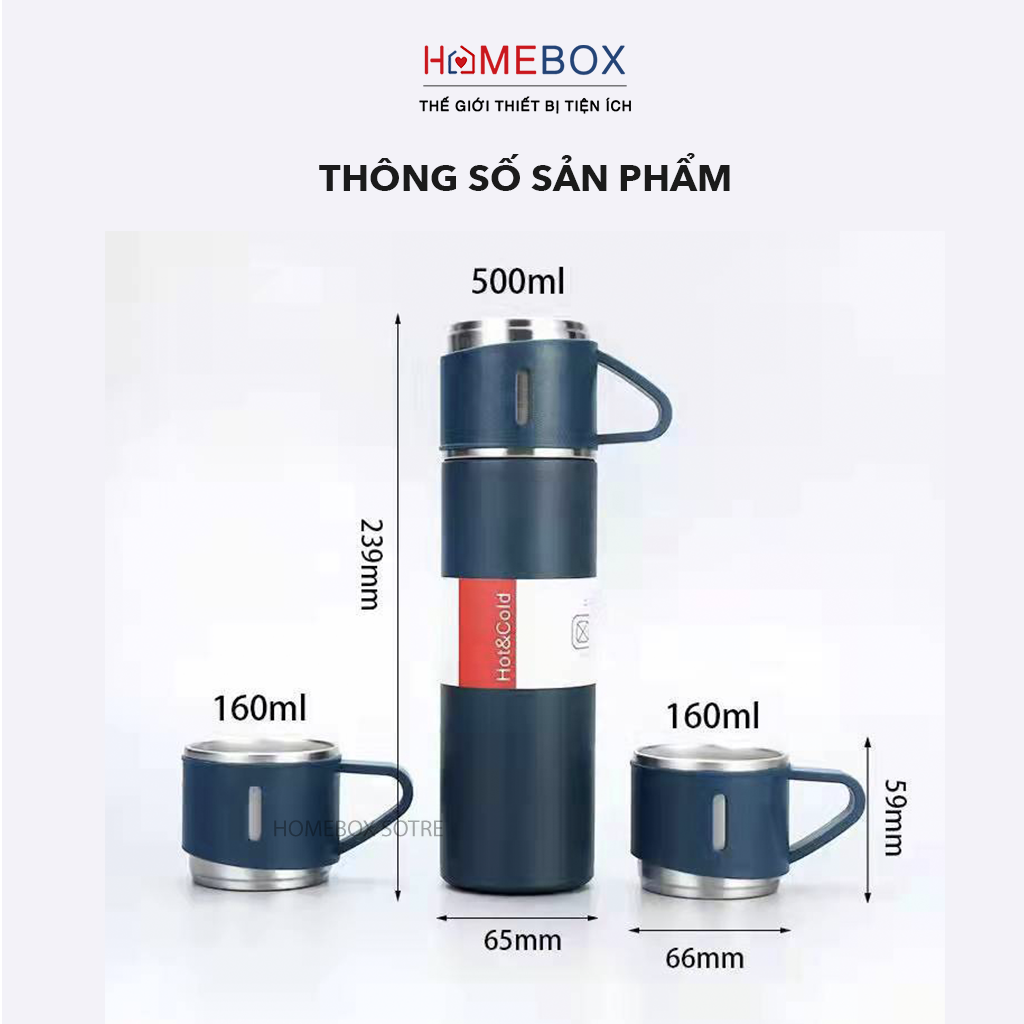 Bộ bình giữ nhiệt kèm cốc sang trọng, Cốc Ly đựng nước giữ nhiệt Vacuum Bottle INOX 304 500ml - Chính Hãng JYoohome