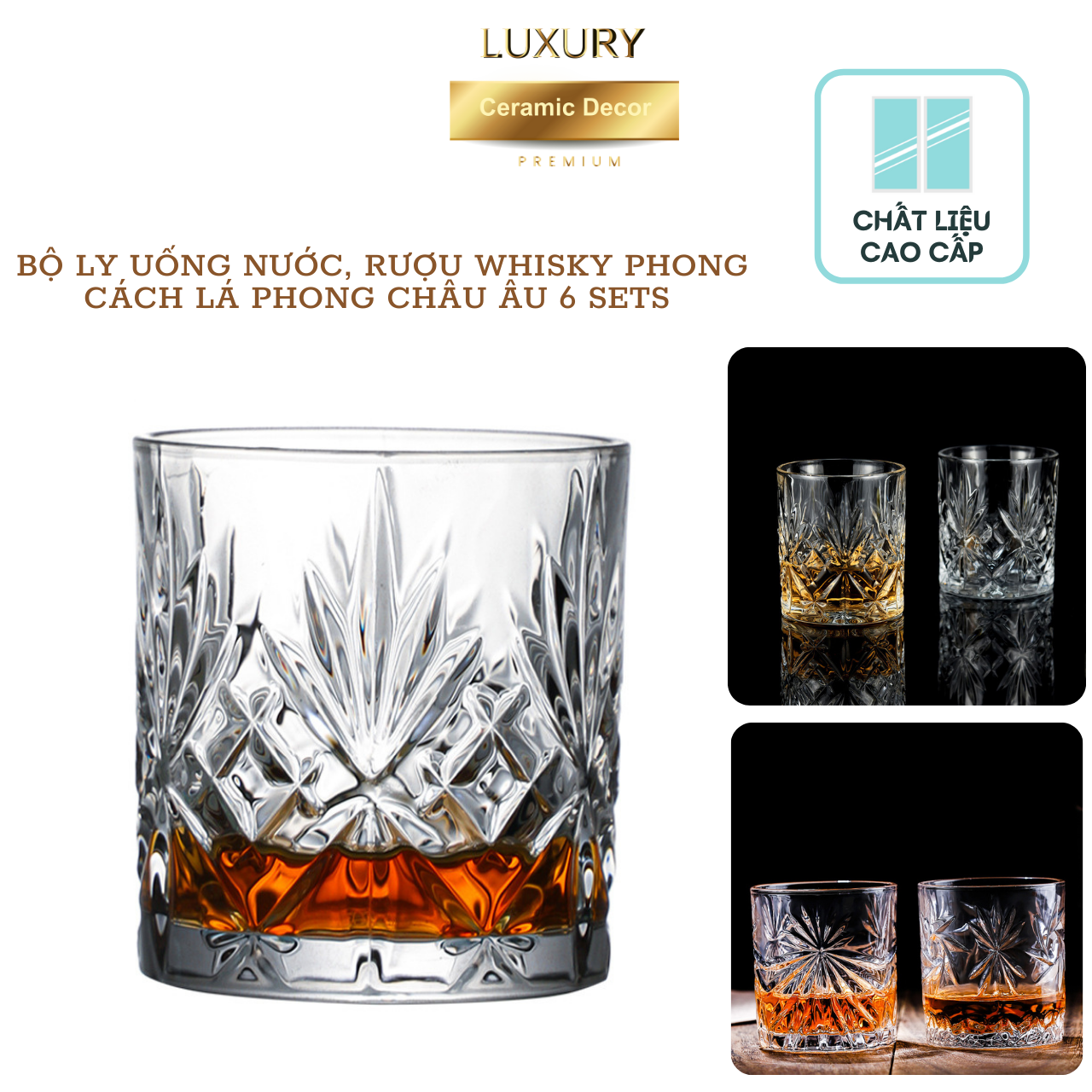 Bộ Ly Uống Nước, Rượu Whisky Phong Cách Lá Phong Châu Âu 6 Sets DECOR LUXURY - Hàng Nhập Khẩu