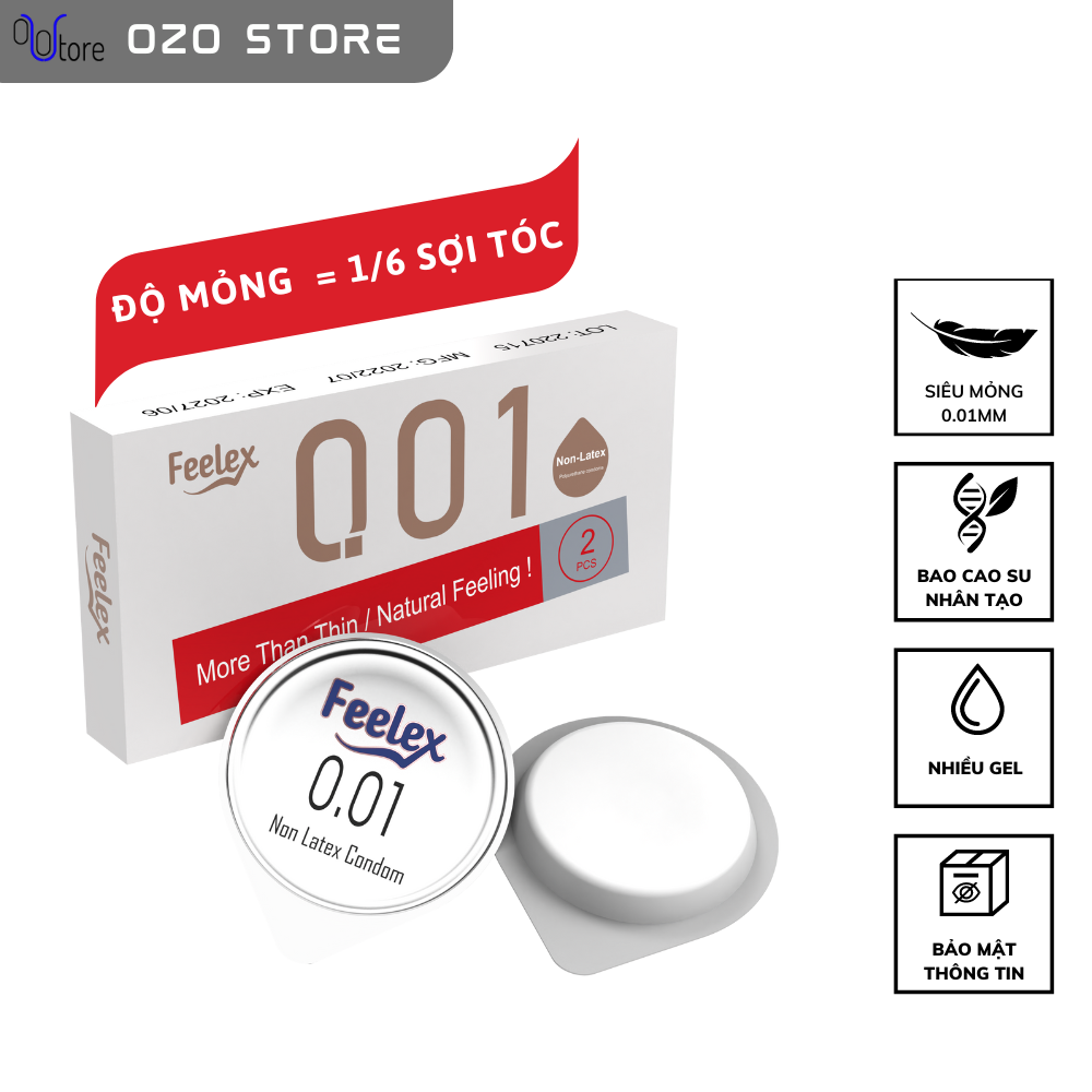 Hình ảnh Bao cao Non-Latex Feelex 001, độ mỏng đạt chuẩn 0.01mm, nhiều gel bôi trơn