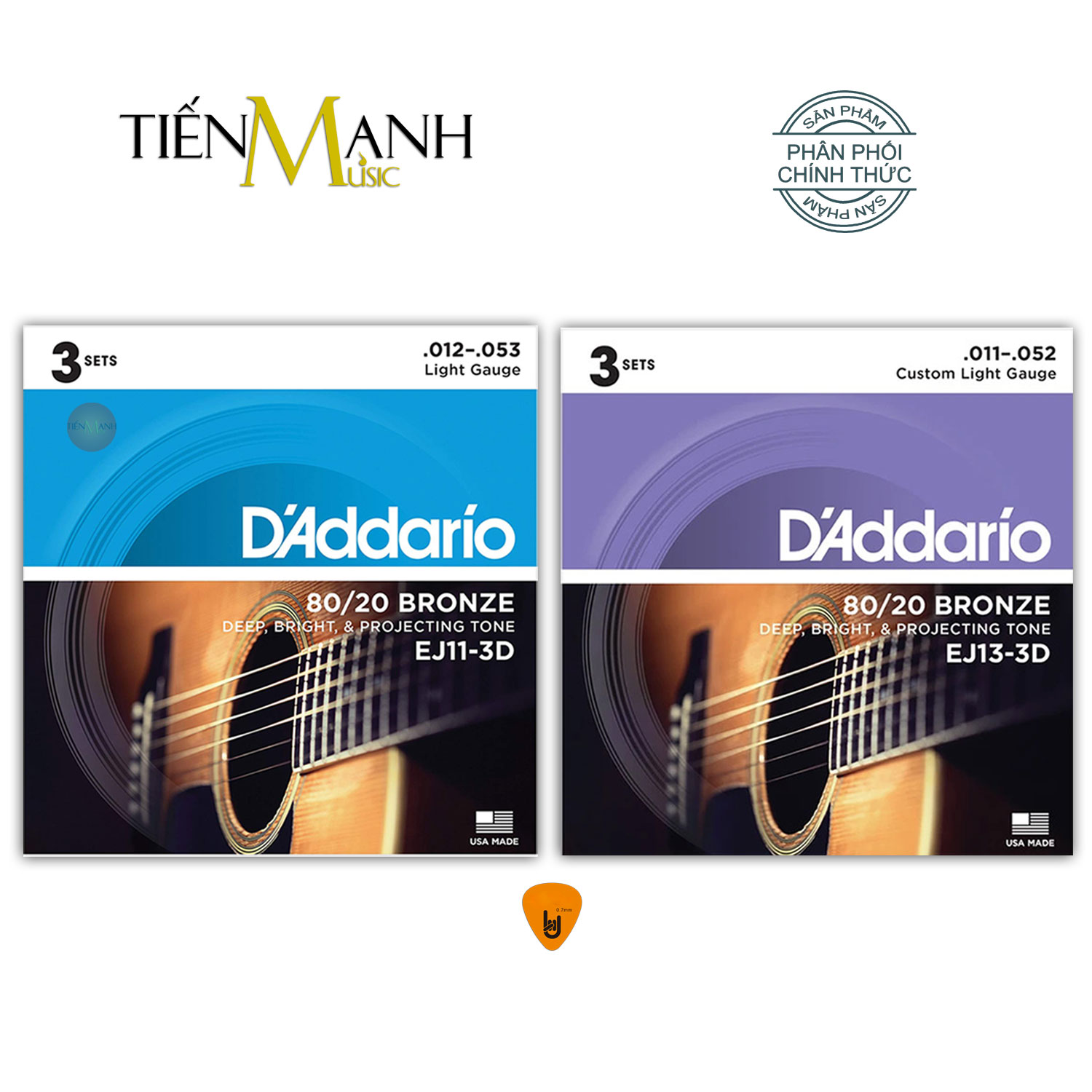 Xả Hàng Set 3 Bộ DAddario EJ11, EJ13 Bộ Dây Đàn Guitar Acoustic 8020 Bronze DAddario Hàng Chính Hãng - Kèm Móng Gẩy DreamMaker - EJ11 - 2 Bộ