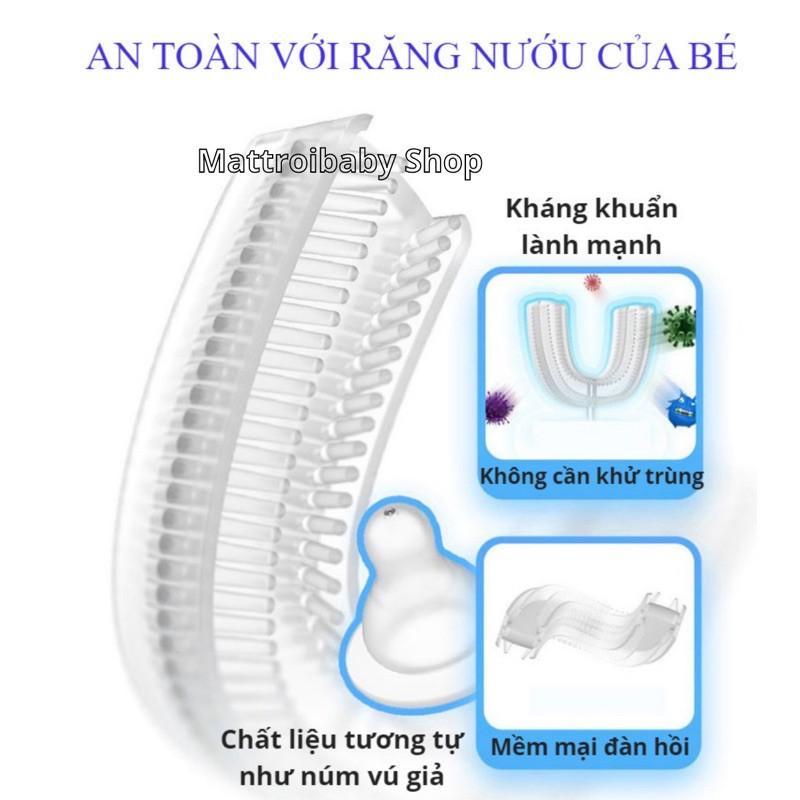 Bàn chải đánh răng trẻ em chất liệu silicon mềm, hình chữ U xoay 360 cho bé từ 2-6 tuổi