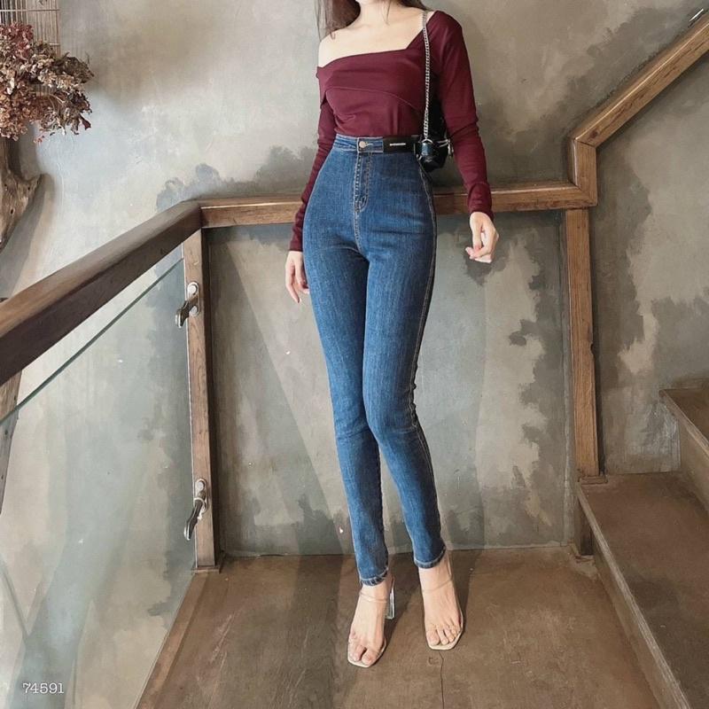 QUẦN JEANS LƯNG CAO RÁCH GỐI