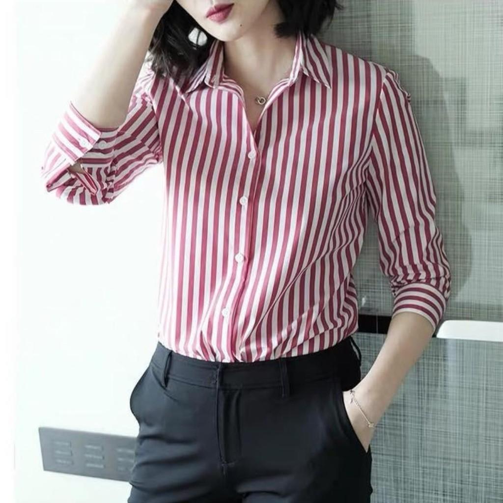 Áo Sơ Mi Nữ Dài Tay Kẻ Sọc Thời Trang Công Sở Thanh Lịch PONIVA Chất Liệu Mềm Mại Thấm Hút Mồ Hôi Tốt