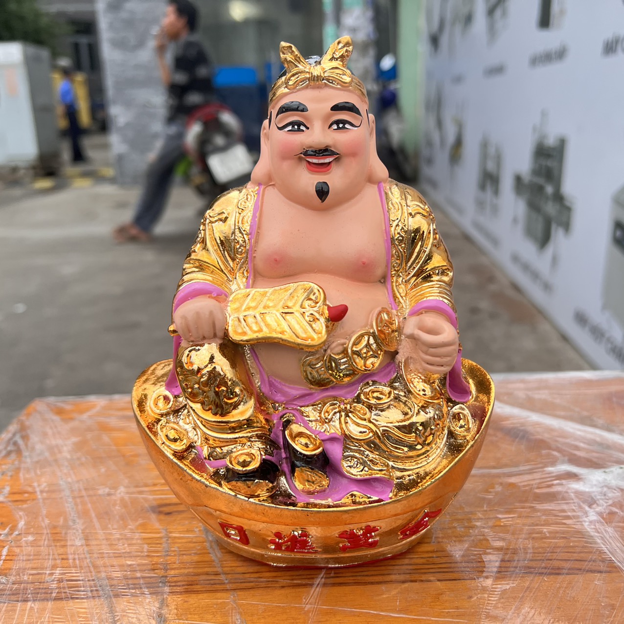 Tượng Thần tài Thổ Địa sơn vàng cao 16.5cm