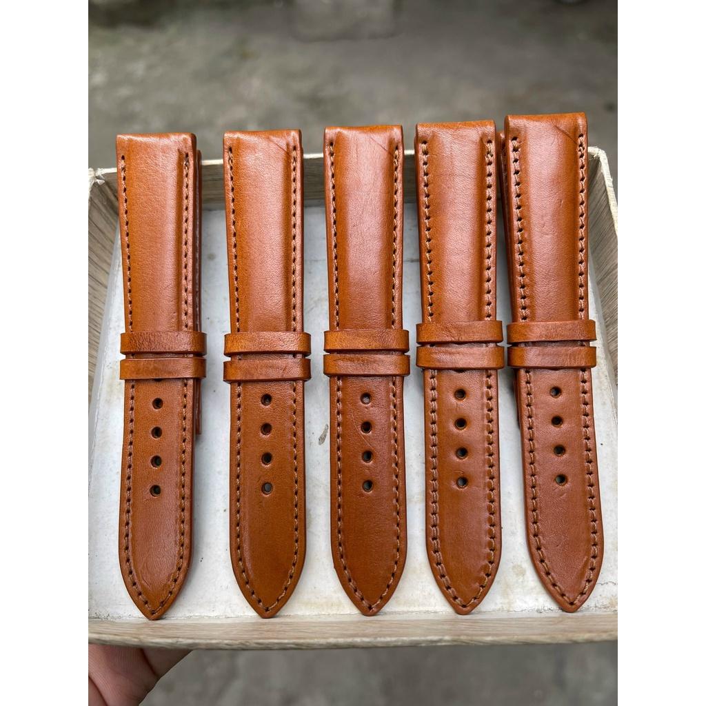 Dây Đồng Hồ Nam Nữ Da Bò Ý Khâu Chỉ Viền Màu Nâu Vàng Bò Thời trang nhiều size Có Size Lẻ tặng khóa chốt và tool