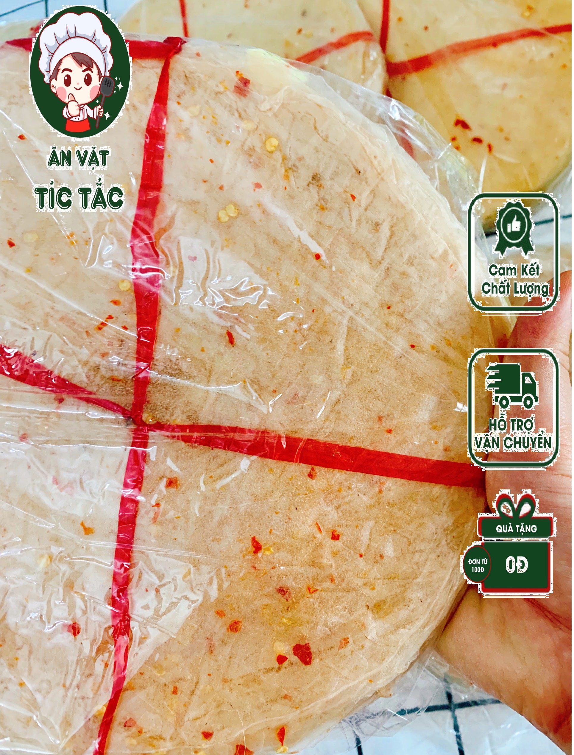 Combo 300g Bánh Tráng Phơi Sương Muối Tôm Hành Phi Tíc Tắc (Bánh dẻo ớt mỏng dẻo)