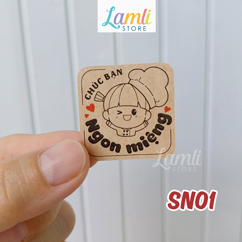 [In sẵn] 89 Tem nhãn dán Chúc Bạn Ngon Miệng | Sticker tiếng Việt | Chất liệu: Decal Kraft nâu | Kt: 3cm