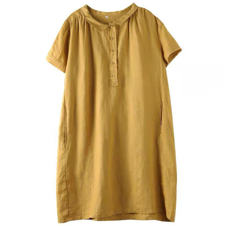 Đầm suông linen cổ sen vuông form rộng trẻ trung, chất vải linen mềm mát, thời trang phong cách Nhật Bản