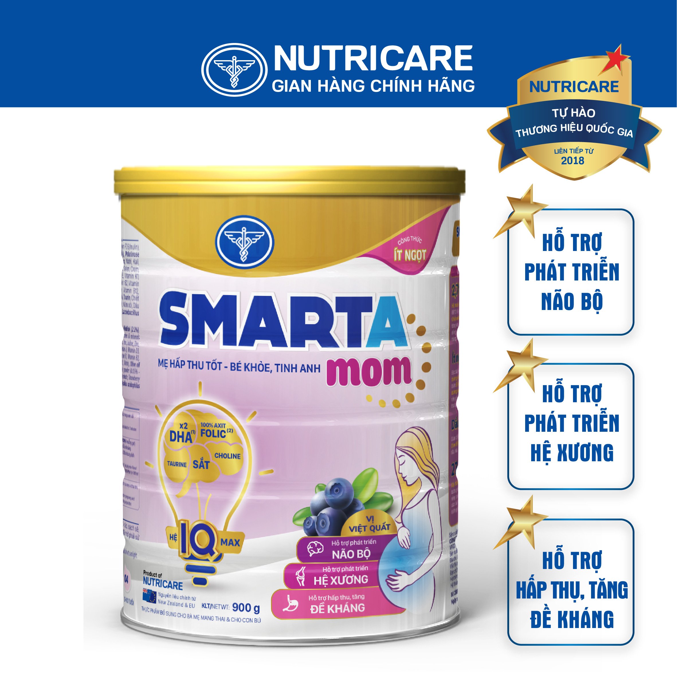 Sữa bột Nutricare Smarta Mom hương việt quất cho phụ nữ mang thai cho con bú 900g