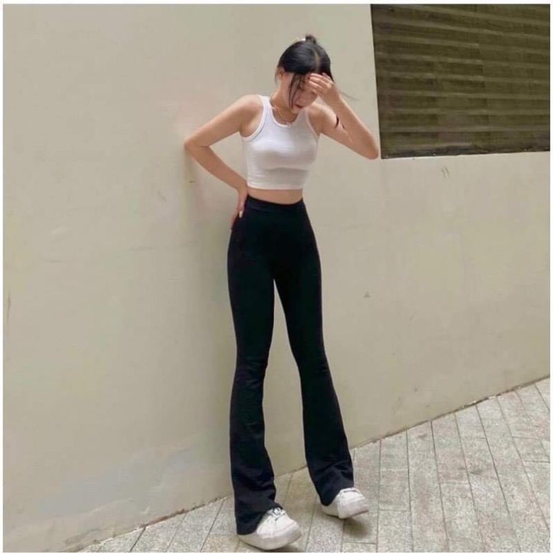 Quần ống loe nữ cạp cao legging dáng dài,Quần legging nữ ống loe dáng dài