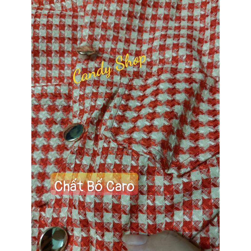 Sét Áo bố caro cài nút kèm Chân Váy xoè xếp ly
